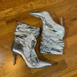 Black Suede Studio Womens 37.5 Leather Metallic Snake skin Slouchy Heel Boots